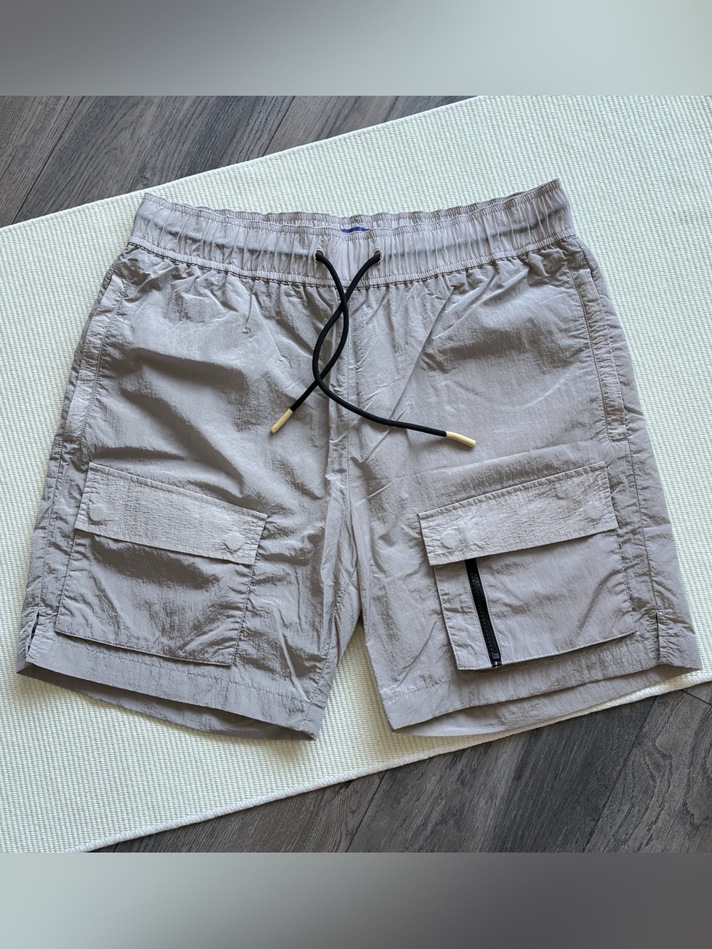 Pirate Worldwide Cargo Mesh Lined Nylon Swim Board Shorts Silver Grey